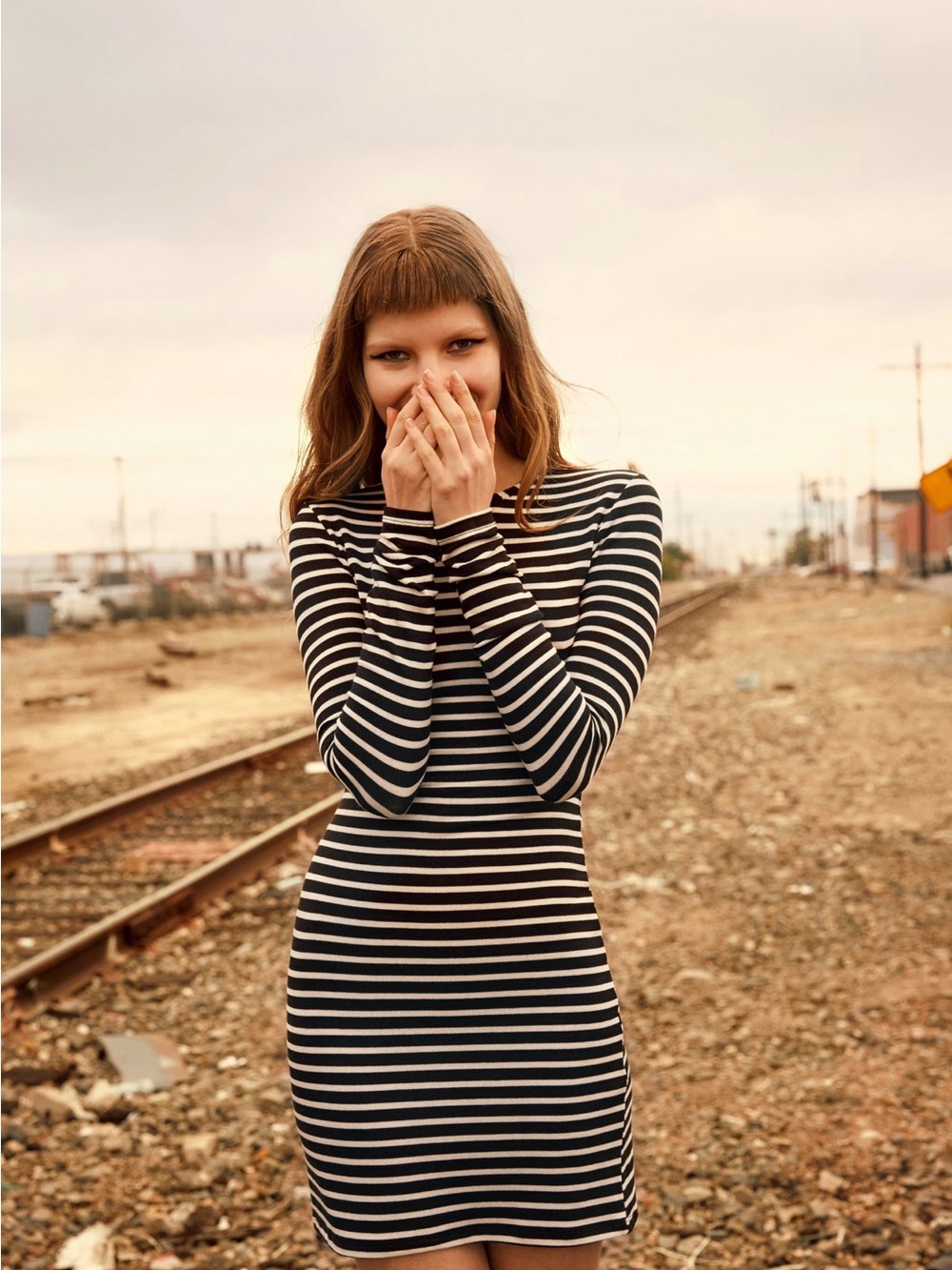 Reformation Gordon Knit Dress Tokyo Stripe Long Sleeve Bodycon Mini S